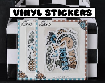 Waterproof Vinyl Stickers, Birthday Party Favors, Beach Theme Birthday, Retro Birthday, Water Bottle, Laptop, Cool Favors, Sticker Pack
