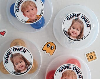 Gamer Birthday Stickers, Thank You Stickers, Round Labels, Custom Thank you Stickers, Personalized Labels, Your Face, Game Over, Level Up