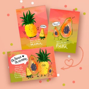 Postkarten-Set "Papaya und Mamana's" | Liebevolle Botschaften | Freundschaft & Liebe | 2 Postkarten
