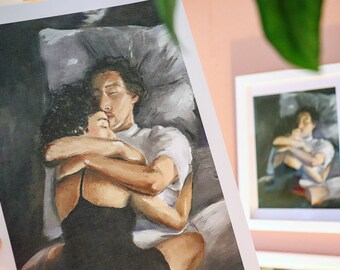Art print Paterson with Adam Driver and Golshifteh Farahani | Linen Canvas | Movie scene love scene couple