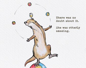 Juggling Otter Giclée Print: Whimsical Animal Art (210mm)