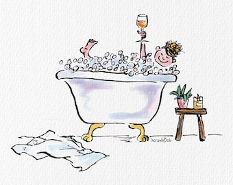 Perfect Bath, Signed Giclée Art Print, A4