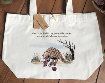 Personalised Knitting Tote Bag, Cyril Pangolin