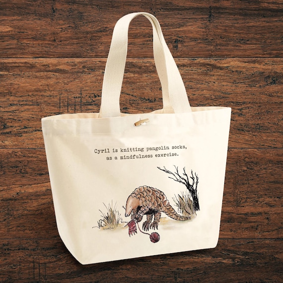 Personalised Knitting Tote Bag, Cyril Pangolin