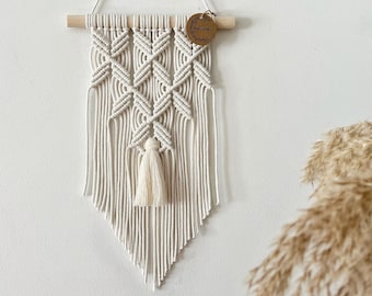 Small macrame wall hanging for boho apartment, Nordic style interior decor, above couch tapestry, gift for woman, unique geometric pattern