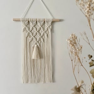 Big macrame wall hanging for boho decor, beautiful interior design, above bed tapestry, cottagecore home style, unique geometric pattern