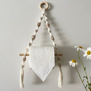 Suporte de rolo de papel higiênico macrame para banheiro boho, dispensador de toalha de papel vintage, acessórios de cozinha naturais, organização de armazenamento ecológica