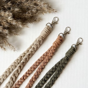 Macramé-neksleutelhanger voor sleutels, ID-badgekaarthouder, boho-geïnspireerde sleutelhanger, universiteitspas voor student, schattig naamplaatje, milieuvriendelijk cadeau-idee