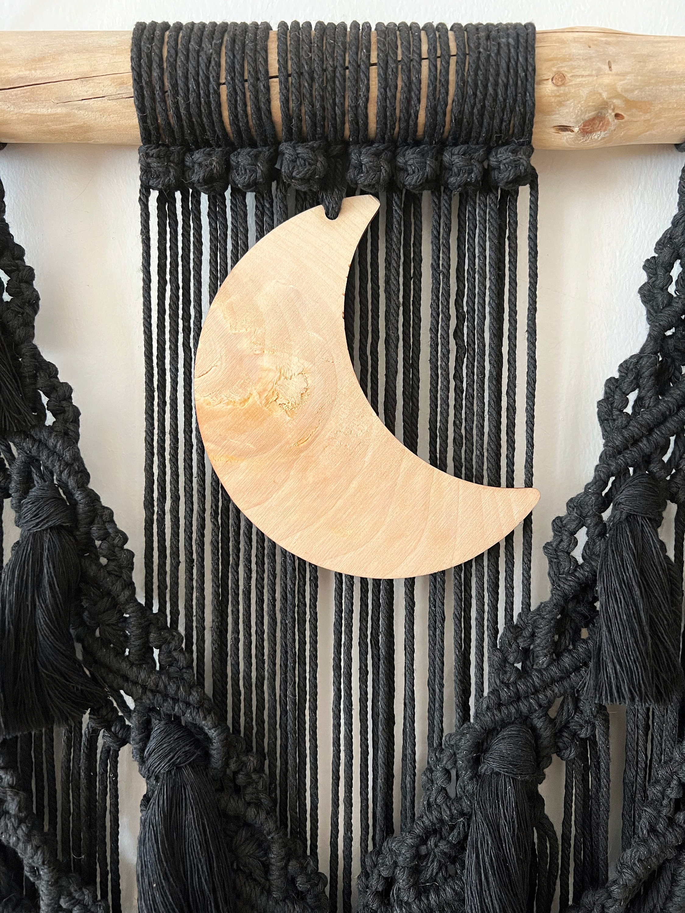 Extra Long Macrame Wall Hanging With Wooden Moon Black Etsy UK