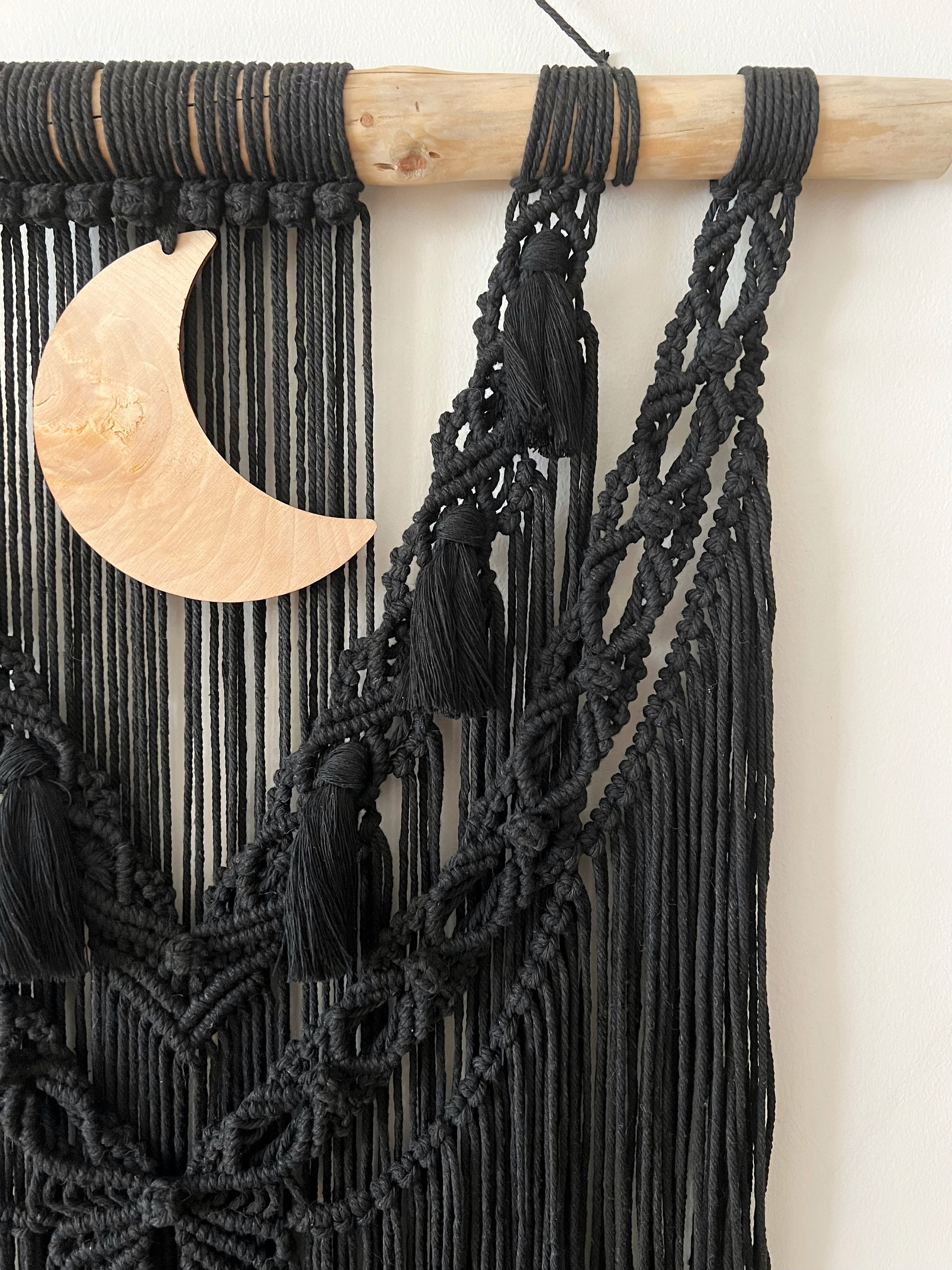 Extra Long Macrame Wall Hanging With Wooden Moon Black Etsy UK