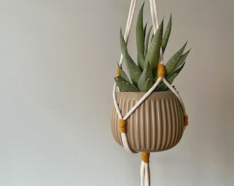 Simple rope plant hanger for minimalist interior, short decorative pot holder, nordic style living room decor, lovely gift idea for mom