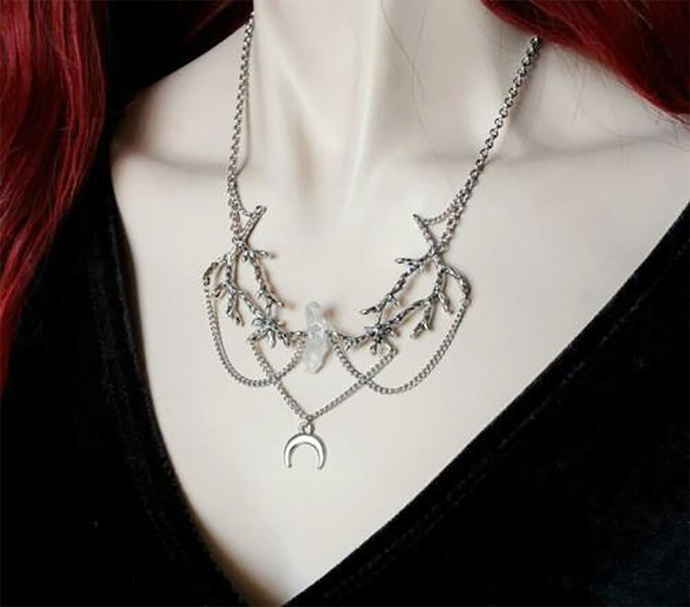 Witch Jewelry Branch Necklace Moon Gothic Woodland Etsy