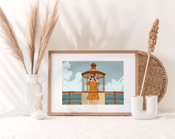 Arte de pared imprimible del faro, descarga instantánea, cartel azul, impresión de arte de la película de Wes Anderson, cartel de la película, cartel imprimible, cartel de viaje