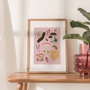Arte de pared imprimible, cartel de hongos, descarga instantánea, cartel de setas, impresión de arte forestal, arte de pared, arte imprimible, decoración del hogar, impresión botánica