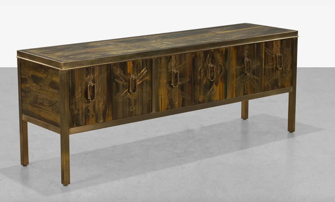 Acid Etched Brass Console by Bernhard Rohne for Mastercraft - Etsy