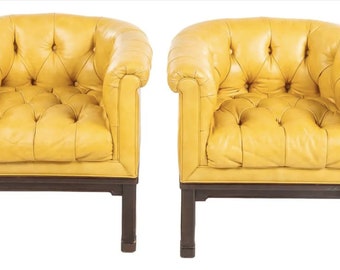 SOLD****Vintage Tufted Leather Club Chairs by Heritage Furniture, 1973