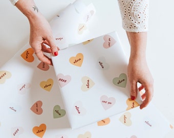 Personalised Valentine Love Heart Wrapping Paper Valentines Valentine's Gift Wrap Girlfriend Boyfriend Fiance Husband Wife