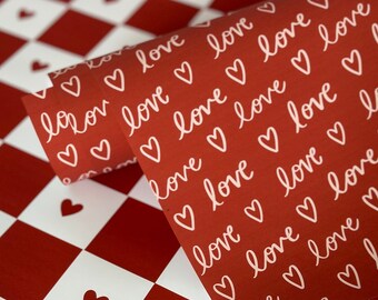 Valentine's Love Wrapping Paper Gift Wrap Boyfriend, Girlfriend, Fiance, Husband, Wife, Wedding Script Typography, Anniversary Calligraphy