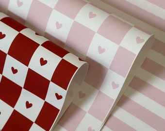 Checked Love Heart Wrapping Paper Gift Wrap Boyfriend Girlfriend Husband Wife Fiance Love You Valentine's Anniversary