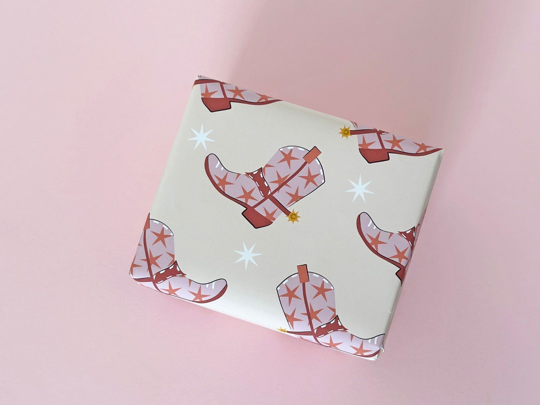 Pink Cowboy Boot Wrapping Paper Western Star Design Gift Wrap Beyonce ...