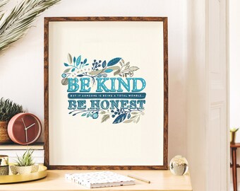 Arte de pared imprimible divertido / Sea amable, pero si alguien está siendo un título womble, sea honesto / Arte de palabras / Decoración del hogar / Arte de escritorio / A4 / Carta de EE. UU.