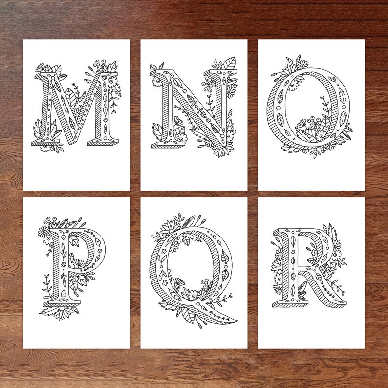 Alphabet Floral Coloring Pages Kids Adults, Alphabet Colouring Sheets ...