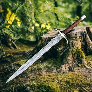 Viking Sword Bundle- Damascus Steel Viking Sword- Maintenance Kit- Sword  Sharpener- Sword Stand