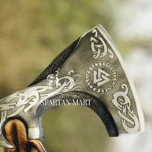 Personalized VIKING AXE best holiday gift for him Unique Christmas gift for her BLACK Friday sale Medieval axe with leather sheath image 2