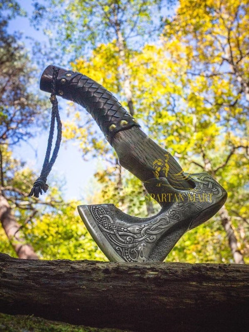 Personalized VIKING AXE best holiday gift for him Unique Christmas gift for her BLACK Friday sale Medieval axe with leather sheath image 9
