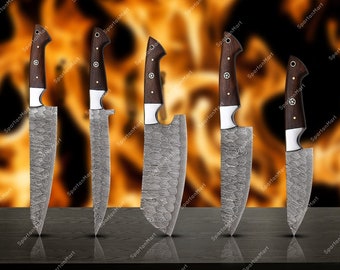 Handmade Damascus Chef Knife Set of 5Pcs With Multi Color handle Gift for Husband Kitchen Knife Groomsmen Gift Lover Gift gift for dad