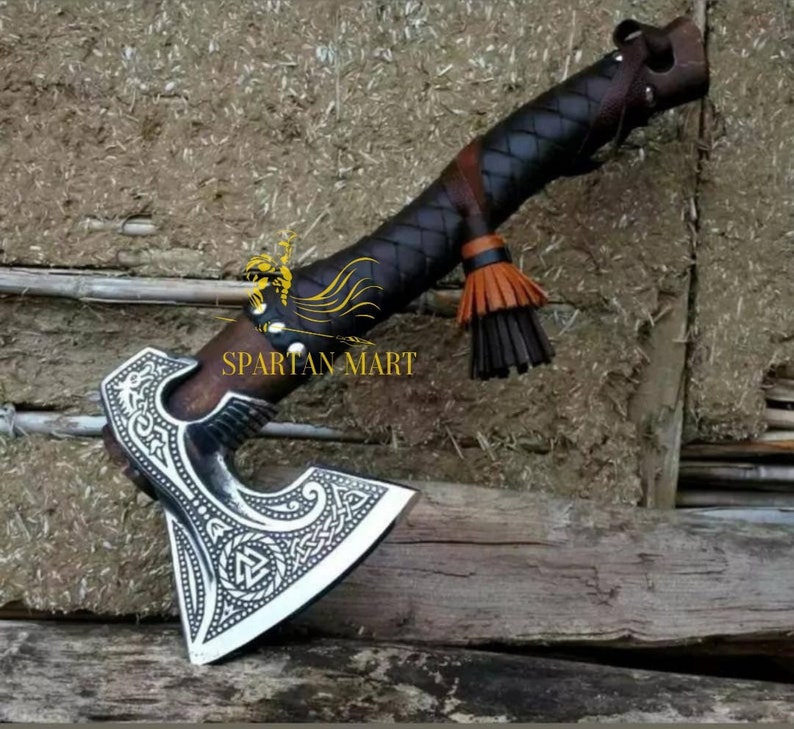 Personalized VIKING AXE best holiday gift for him Unique Christmas gift for her BLACK Friday sale Medieval axe with leather sheath image 4