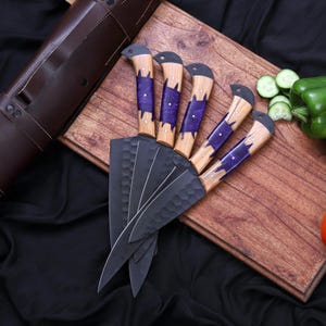 Chef Knife Set – Hand-Forged Carbon Steel Kitchen Knives | Culinary Gift | Damascus Knife Set | Unique Gift for him image 2