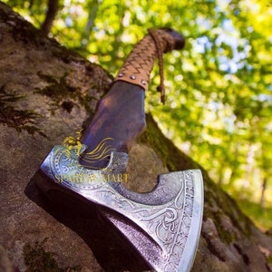 Personalized VIKING AXE best holiday gift for him Unique Christmas gift for her BLACK Friday sale Medieval axe with leather sheath Old Norse Axe