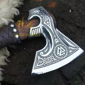 Personalized Viking axe | Custom Engraved Hand-Forged hatchet, Best Man Gift, Groomsmen Gift, Birthday or Christmas Gift for Him image 2