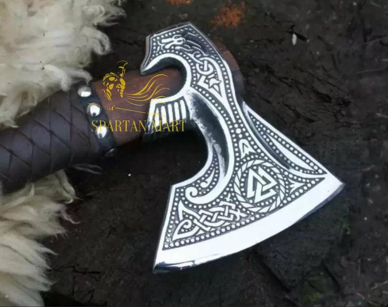 Personalized VIKING AXE best holiday gift for him Unique Christmas gift for her BLACK Friday sale Medieval axe with leather sheath image 5