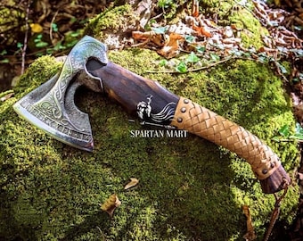 Hand-Forged Viking Axe | Custom Engraved Decorative Axe with Leather Sheath | Unique Gift for Him, Dad’s Birthday or Christmas