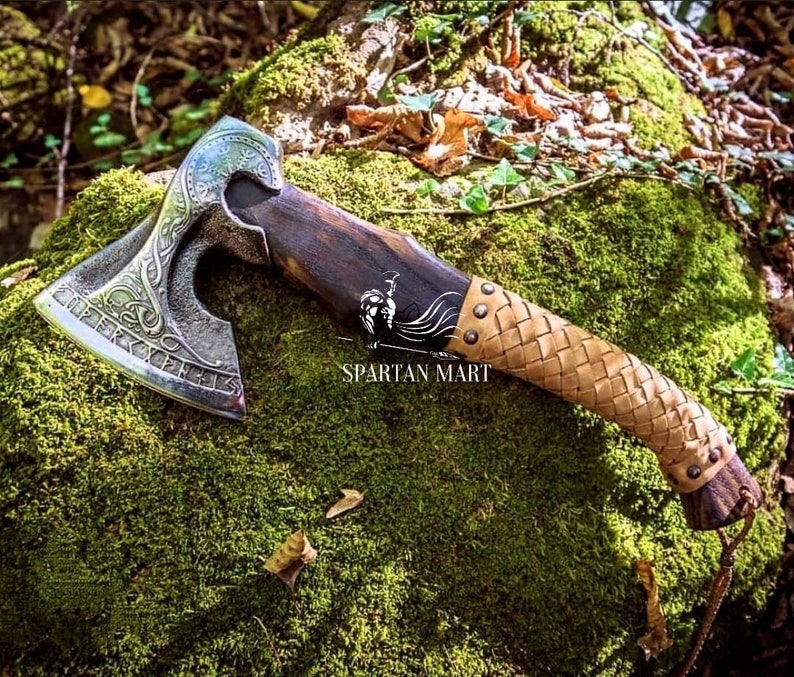 Personalized VIKING AXE best holiday gift for him Unique Christmas gift for her BLACK Friday sale Medieval axe with leather sheath image 7