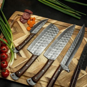 Chef Knife Set – Hand-Forged Carbon Steel Kitchen Knives | Culinary Gift | Damascus Knife Set | Unique Gift for him image 8