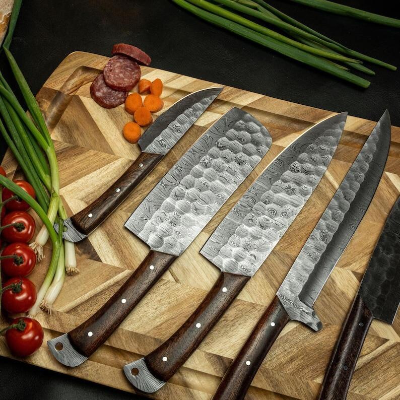Chef Knife Set – Hand-Forged Carbon Steel Kitchen Knives | Culinary Gift | Damascus Knife Set | Unique Gift for him image 8