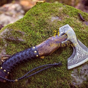 Personalized VIKING AXE best holiday gift for him Unique Christmas gift for her BLACK Friday sale Medieval axe with leather sheath Ancient Medieval Axe