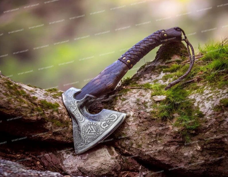 Personalized Viking axe | Custom Engraved Hand-Forged hatchet, Best Man Gift, Groomsmen Gift, Birthday or Christmas Gift for Him Valknut Axe