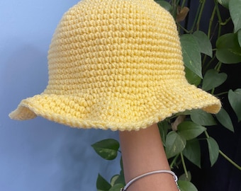 Yellow crochet bucket hat