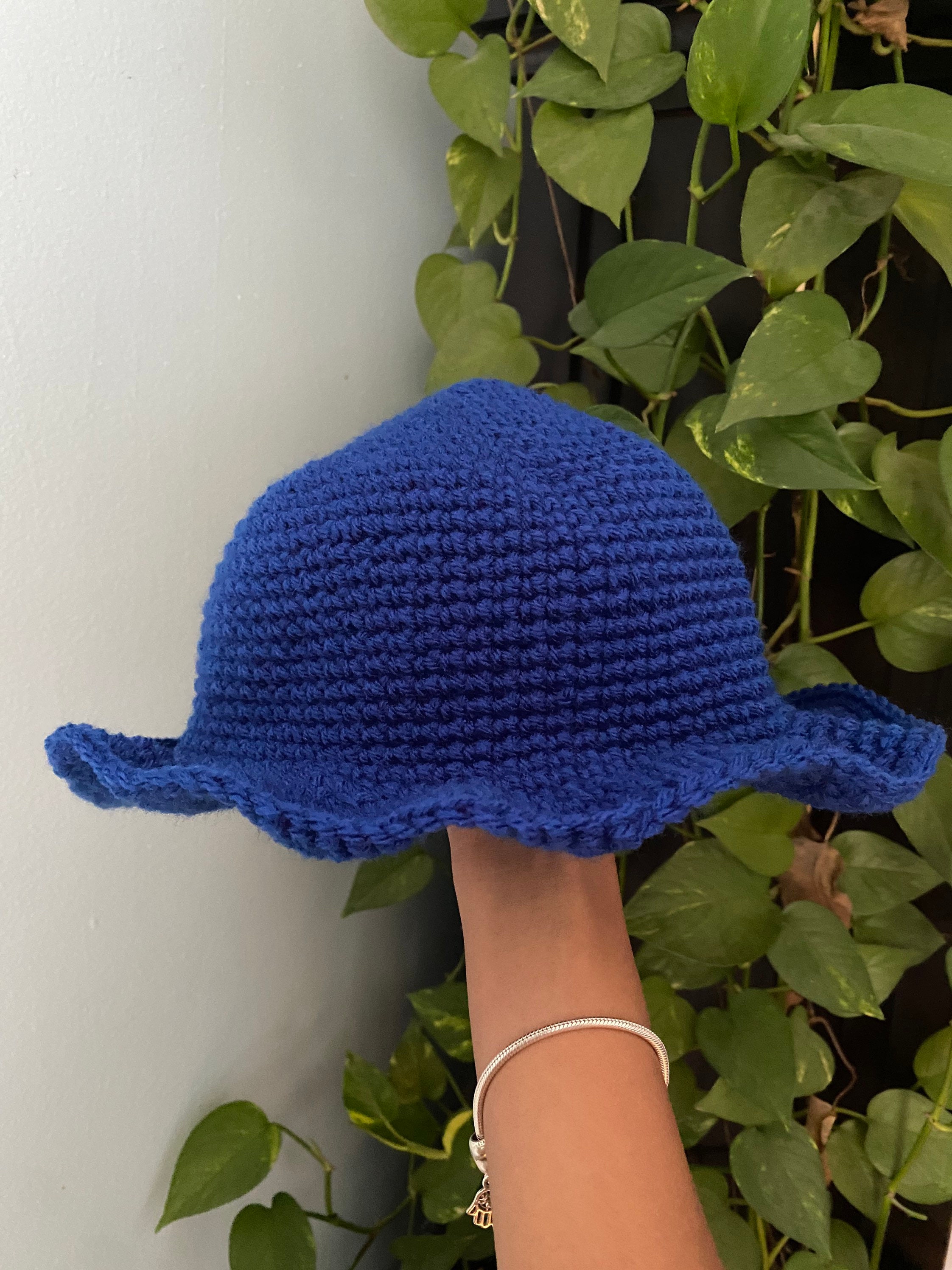 Gold-Accent Royal Blue Crochet Bucket Hat Blue Crochet Bucket Hat – Soraya Hennessy main image 3