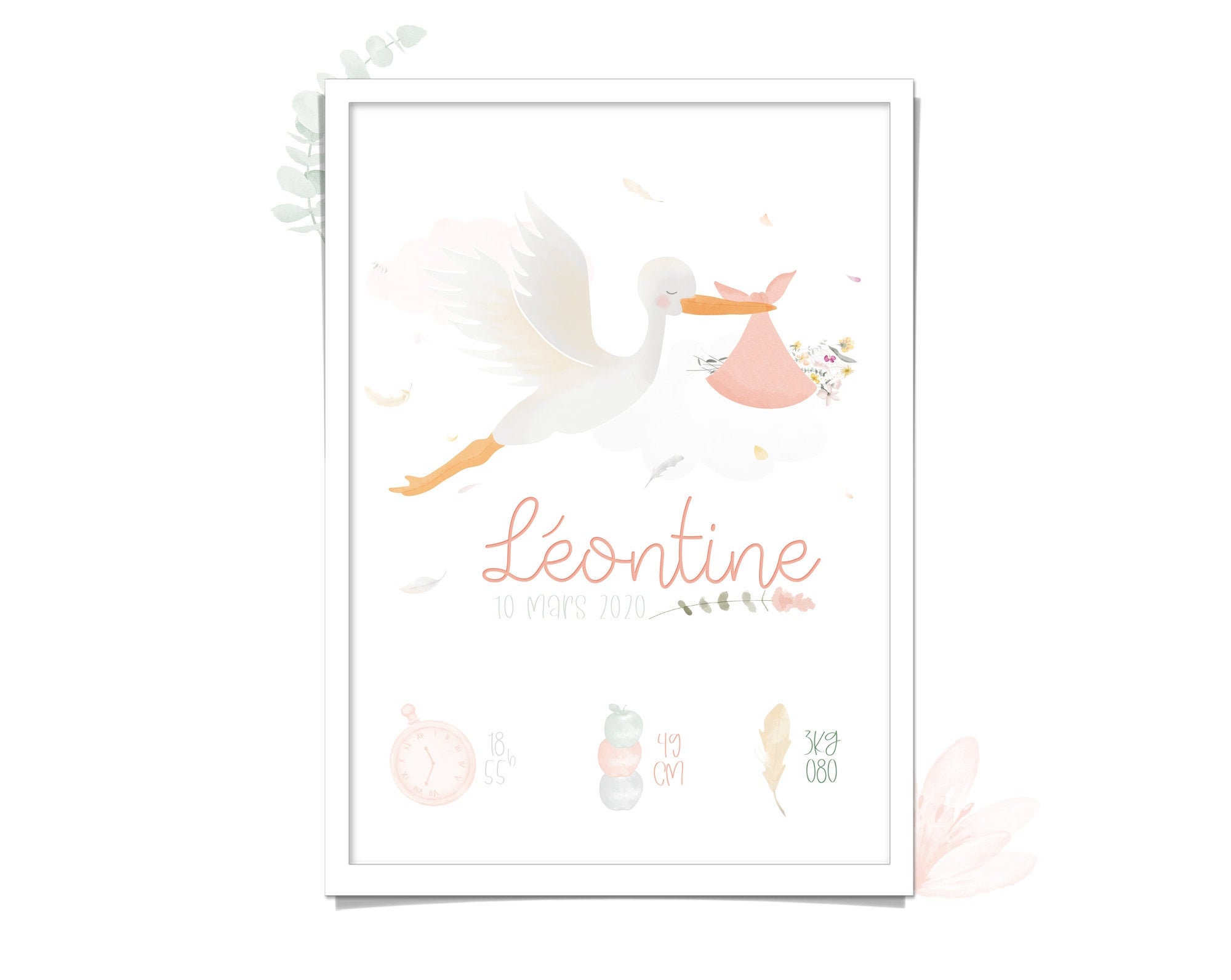 Affiche Naissance Personnalisée Cigogne