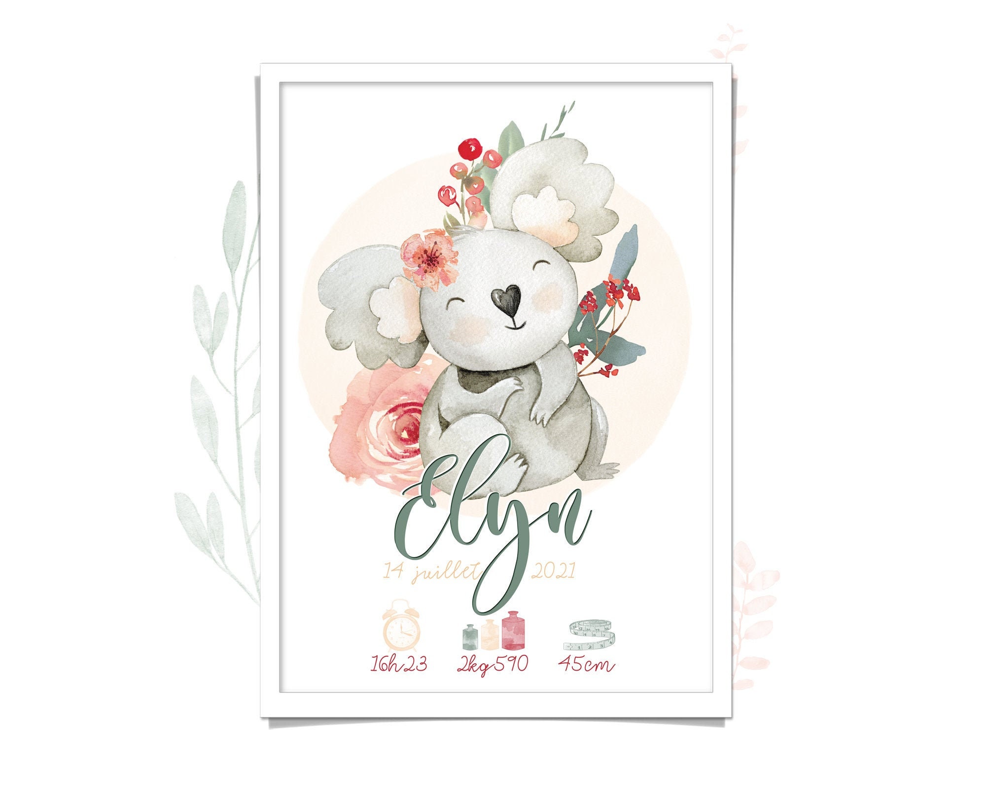 Affiche Naissance Personnalisée Thème Koala