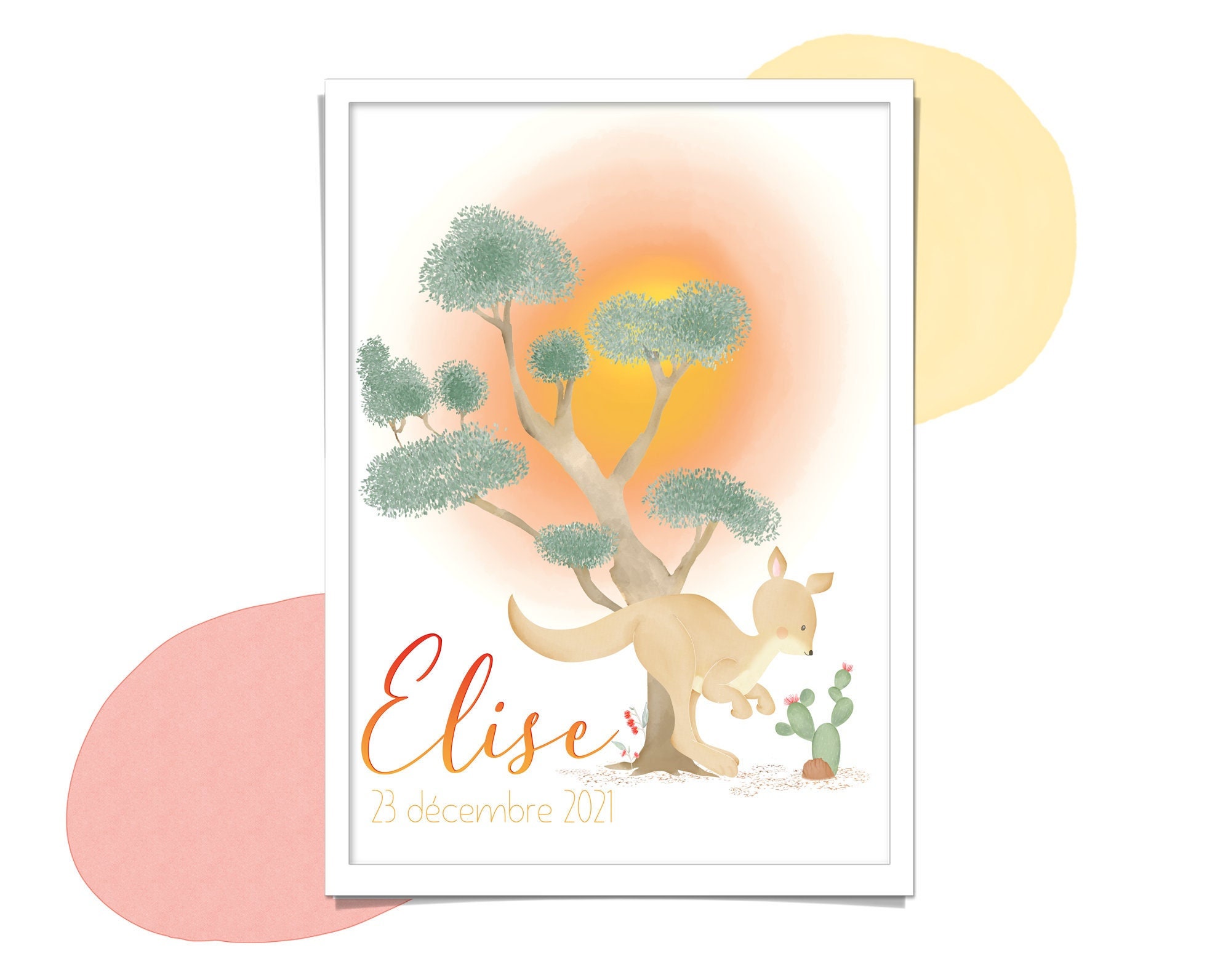 Affiche Naissance Personnalisée Kangourou Australie