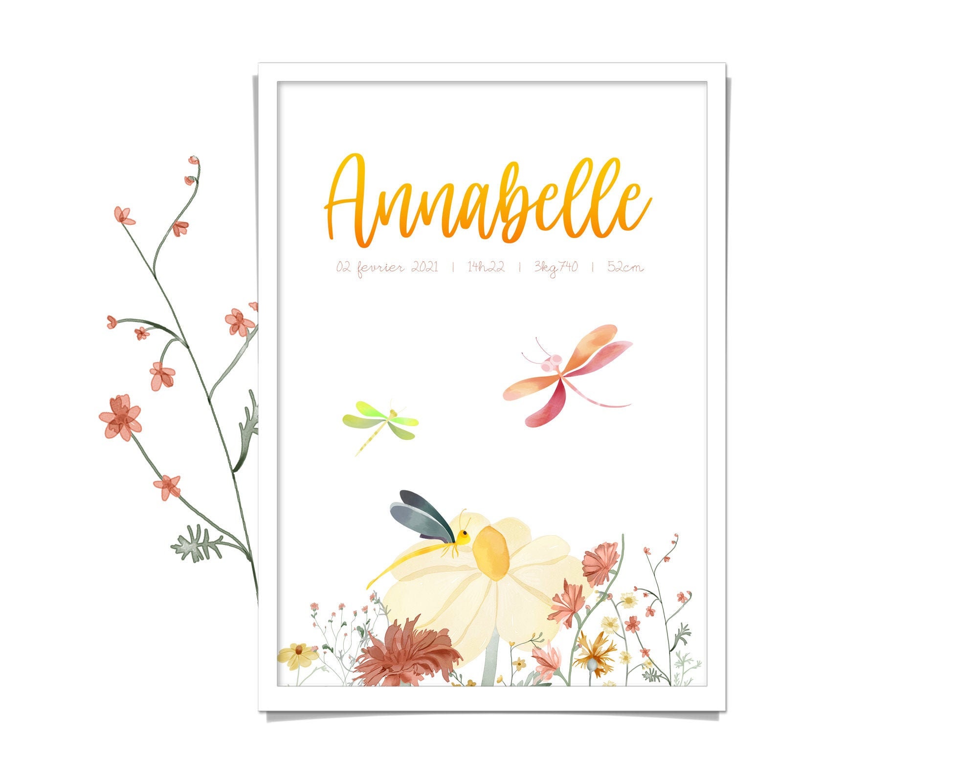 Affiche Naissance Personnalisée Libellule