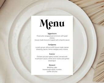 Retro Wedding Menu Card | Retro Menu Template | Printable Wedding Menu | Retro Wedding Table Decor | Minimalist Printable Wedding Menu