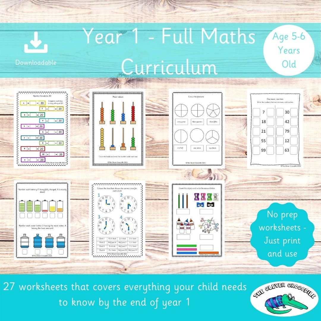 Year 1 Full Maths Curriculum Printable Worksheets Key Etsy UK