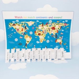 Weltkarte - Kontinente und Ozeane - Lernblatt - Geographie - KS1 - Meere - Karten - Schule lernen - Hausaufgaben